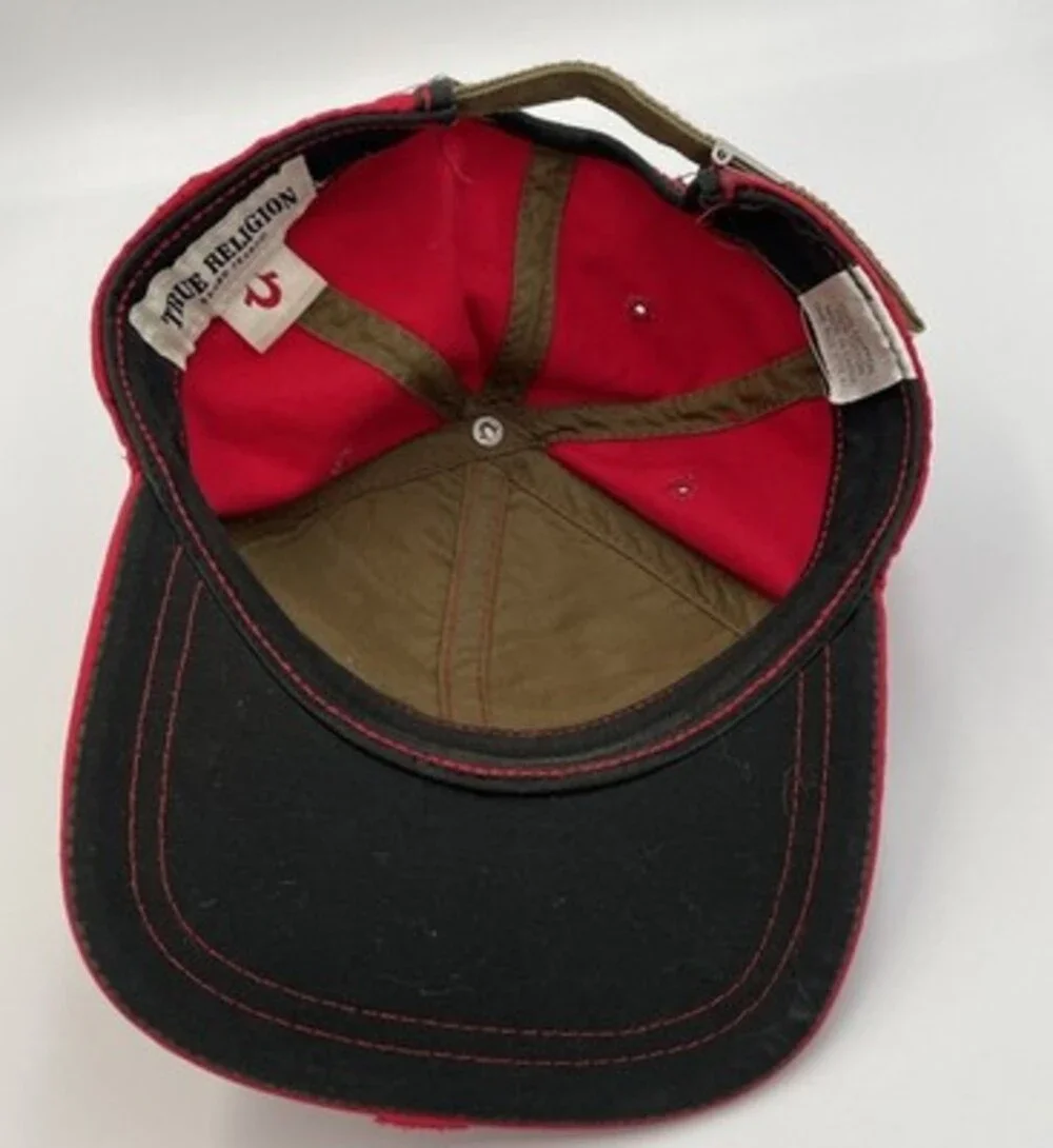True Religion One Size Fits All Hat Red Embroidered Spellout 71